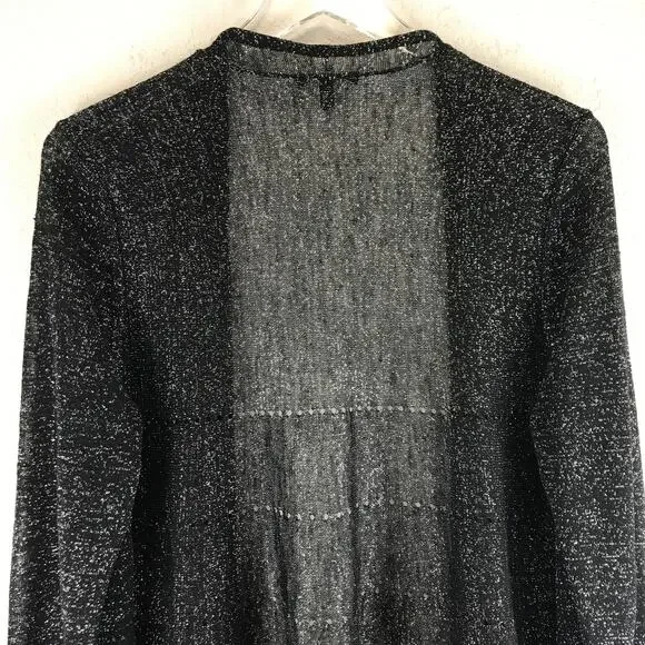 Eileen Fisher Linen Blend Metallic Open Front Sheer Cardigan Lagenlook Size M - Picture 5 of 10
